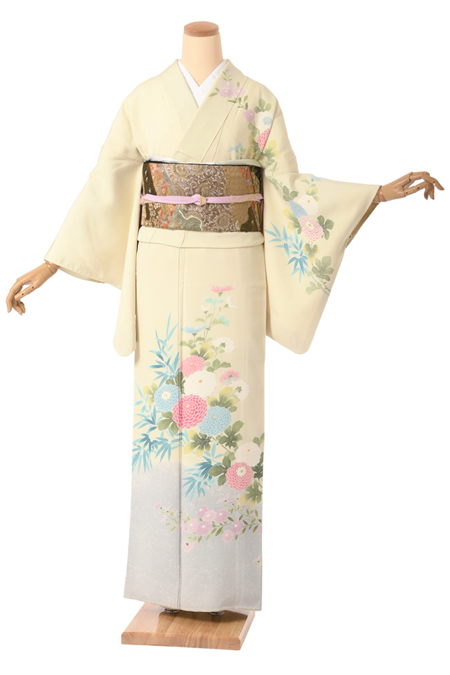 訪問着（正絹） 鳥の子色 Lサイズ D576 レンタル